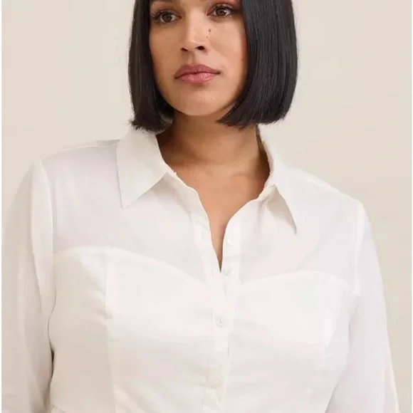 TORRID WHITE POPLIN BUTTON FRONT W/CORSET SIZE 3X NWT - Picture 3 of 5